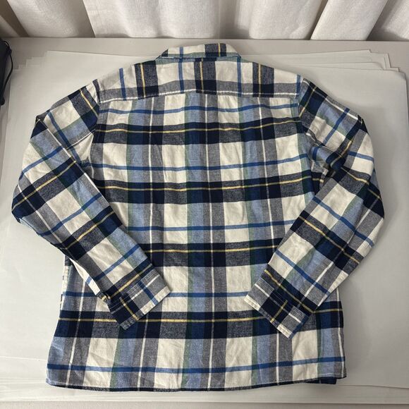 Gap Kids Plaid Flannel Button Up Shirt Boy's Size XXXL (18-20) Blue Green Cream - Picture 5 of 11